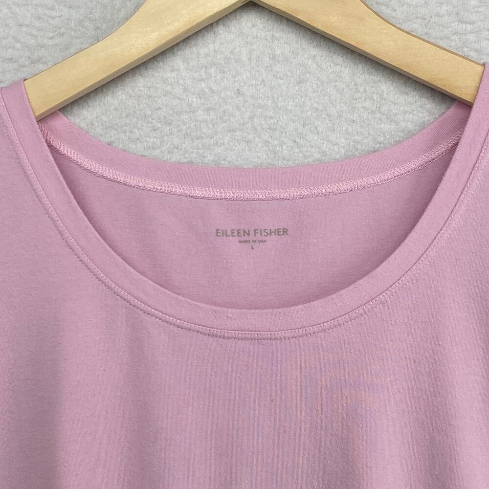 EILEEN FISHER Top L Stretch Organic Cotton Scoop Neck Short Sleeve Pink USA - Picture 3 of 11